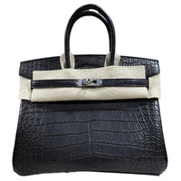 HERMES Birkin Matte Crocodile Leather Birkin Bag Handbag Women's Black