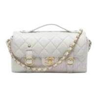 CHANEL Calfskin Handbag Women's Light Gray