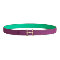 HERMES Rose Gold Plated Leather Belts Women's Green/Purple Width 2.4CM