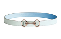 HERMES Heritage Rose Gold Smooth Buckle & Double-Sided Calfskin Leather Belts Women's Blue Width: 2.4cm
