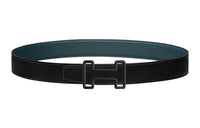 HERMES H-Line Black Buckle Togo Calfskin Double-Sided Leather Belt Men's Black Width: 3.2cm