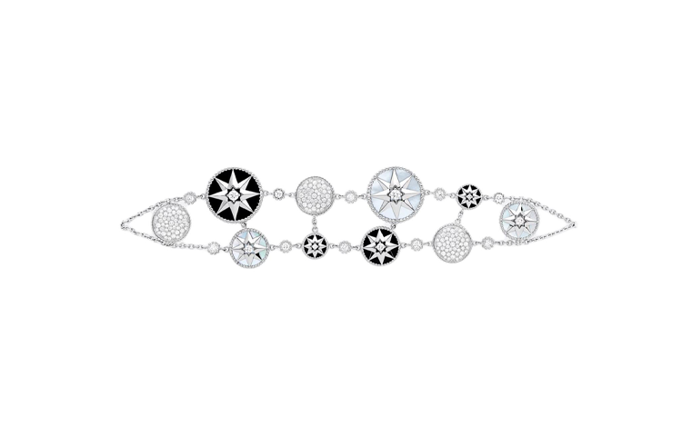 DIOR 18K White Gold Diamond Mother Of Pearl Onyx Bracelets Women's Silver