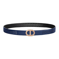 HERMES Calfskin Rose Gold-Plated Metal Leather Belts Women's Blue Width 2.4CM