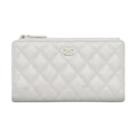 CHANEL Calfskin Wallet Women's Light Gray