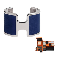 HERMES Goatskin Metal Bangles Women's Blue