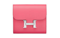 HERMES Constance Calfskin Kanka Short Wallet Regular Women's Pink