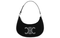 CELINE AVATriomphe Velour Cow Leather Patchwork One Shoulder Handbags Women's Black
