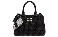 MIU MIU CRYSTAL Leather Handbag Shoulder Bag Crossbody Bag Women's Black