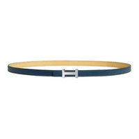 HERMES Palladium Plated Leather Belts Women's Blue Yellow Width 1.3CM