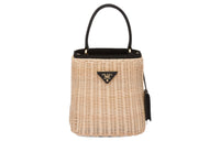 PRADA Panier Straw And Wicker Shoulder Bag, Crossbody Bag, Handbag Regular Women's Beige/Black