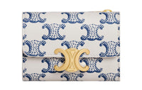 CELINE Triomphe Cow Leather Patchwork With Fabric Wallet Women's Blue
