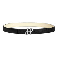 HERMES Palladium Plated Metal With Calfskin Leather Belts Women's Black/Beige Width 2.4CM