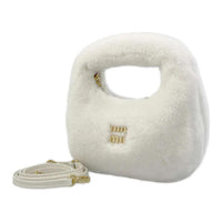 MIU MIU Wander Series Sheep Wool Leather Shoulder Bag Crossbody Bag Handbag Women's White