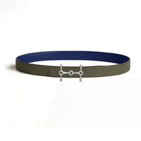 HERMES Calfskin Palladium-Plated Metal Leather Belts Women's Green/Blue Width 2.4CM