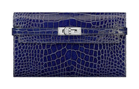 HERMES Kelly Wallet Crocodile Leather Wallet Women's M3 Blue Ink