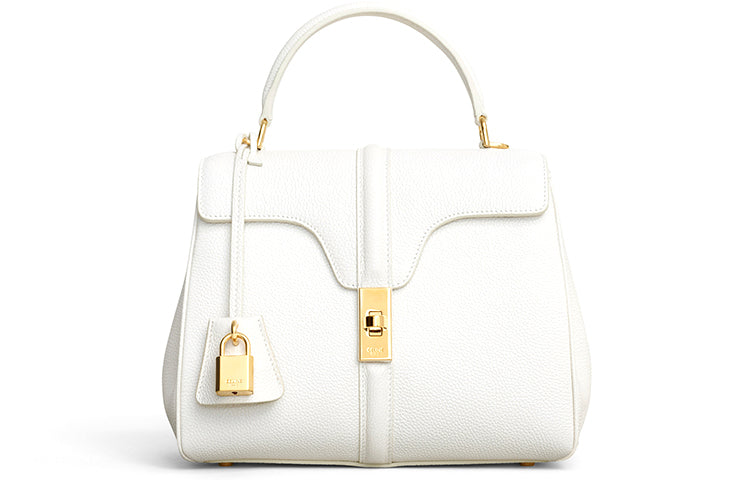 CELINE 16 Cow Leather Handbag Small Size Women's White