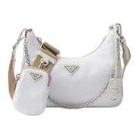 PRADA Re Edition Recycled Nylon Hobo Bag, Crossbody Handbag, Shoulder Bag Women's White