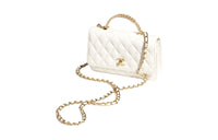 CHANEL Lambskin One Shoulder Portable Wallet Women's White