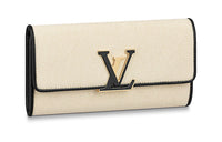 LOUIS VUITTON Capucines Canvas With Leather Wallet Women's Beige