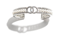 CHANEL Metal Artificial Pearl Rhinestone Bangles Women's White