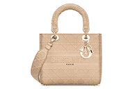 DIOR Lady D-Lite Canvas Daisie Bag Handbag Medium Size Women's Beige