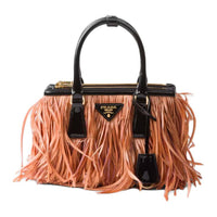 PRADA Leather With Feather Trim Shoulder Bag Crossbody Bag Handbag Mini Women's Apricot & Black