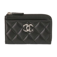 CHANEL Lambskin Card Holder Women's Black