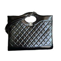 CHANEL Diamond Pattern Waxed Sheepskin Crossbody One Shoulder Handbags Large Size Women's Black