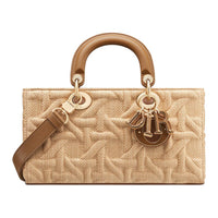 DIOR Lady D JOY Raffia Tote Bag, Shopping Bag, Handbag Medium Size Women's Beige