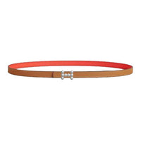 HERMES Calfskin, Metal, Palladium Plated Leather Belts Women's Brown/Orange Width 1.3CM