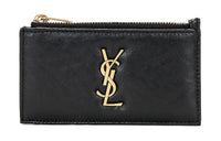 SAINT LAURENT CASSANDRE Leather Wallets Card Holders Women's Black