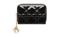 DIOR Lady Dior Patent Leather, Cow Leather Wallet Small Size Women's Black