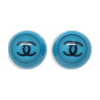 CHANEL Acrylic Clip-On Earrings Women's Blue