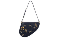 DIOR Jacquard Denim Saddle Bag Handbag, Shoulder Bag Women's Dark Blue