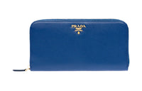 PRADA Saffiano Leather Wallet Tubas Women's Blue