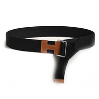 HERMES Logo Design Smooth Buckle - Leather Belts Men's Black Width: 4CM
