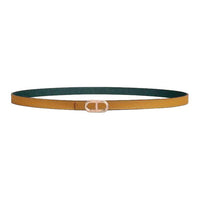 HERMES Calfskin Leather Belts Women's Sesame/Cypress Green Width 1.3CM