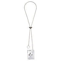 PRADA Shiny Leather Coin Purse Card Clip Necklace Pouch Men's Silver