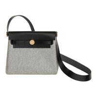 HERMES Canvas With Leather Crossbody Bag Shoulder Bag Mini Women's Black & Gray