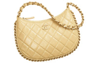 CHANEL Lambskin Hobo Bag, One Shoulder Handbag Women's Yellow