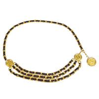 CHANEL 1990-2000 CC-medallion Triple-strap Leather-and-chain Belt