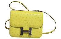 HERMES Constance Ostrich Leather KangKang Shoulder Crossbody Bag Women's 9N Citron Lemon