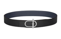 HERMES Comfortable Silver Buckle Togo Calfskin Double-Sided Leather Belt Men's Black Width: 3.8cm
