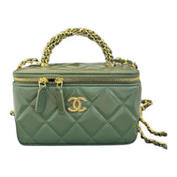 CHANEL Waxed Leather Shoulder Bag Crossbody Bag Handbag Women's Green