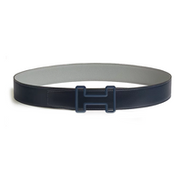 HERMES Calfskin, Stainless Steel, Rubber Leather Belts Men's Blue/Gray Width 3.8CM