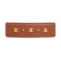 CELINE Cow Leather Brass Stainless Steel Hair Clips Women's Tan/Gold