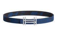 HERMES Individual Block H Logo Silver Buckle Nylon Mesh Double-Sided Belt Men's Black/Indigo 3.2cm