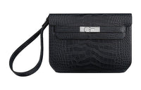 HERMES Kelly Depeches Crocodile Leather Clutch Men's 76 Bleu Indigo Indigo