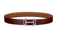 HERMES High-Quality Silver Buckle Togo Calfskin Double-Sided Leather Belt Women's Red/Brown Width: 3.2cm