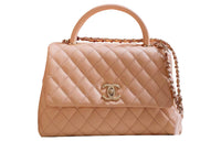 CHANEL COCO Handle Cow Leather Shoulder Bag Crossbody Bag Handbag Medium Size Women's Milk Tea Pink